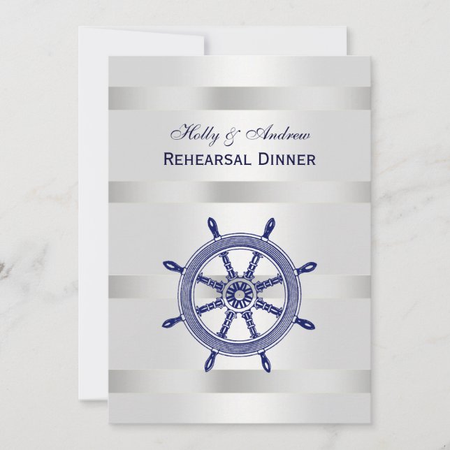 Invitation Roue de navire bleue argentée Wht BG V Répétition  (Devant)