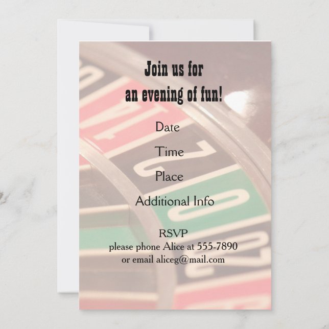Invitation Roue de roulette de soirée de casino avec une touc (Dos)