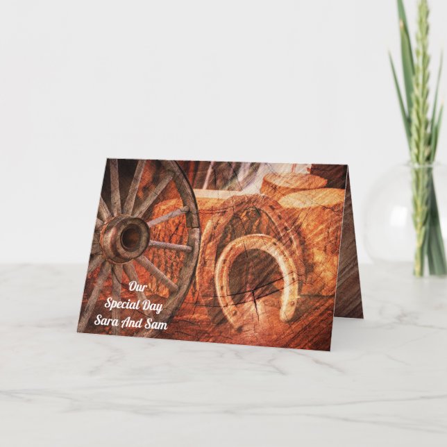 Invitation Roue en Wagon Rustique Horseshoes Style Occidental (Devant)