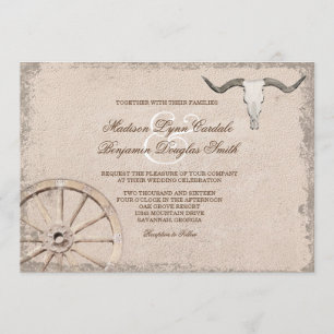 Invitation Roue en Wagon Rustique Longhorn Cowboy Mariage