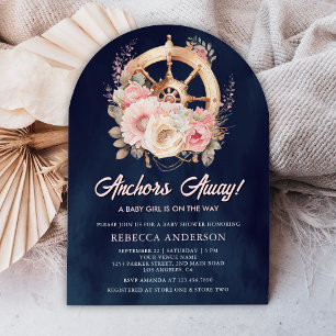 Invitation Roues de bateau nautiques Fille florale Baby Showe
