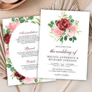 Invitation Rouge à joues Rose Bourgogne Floral Robe de Mariée