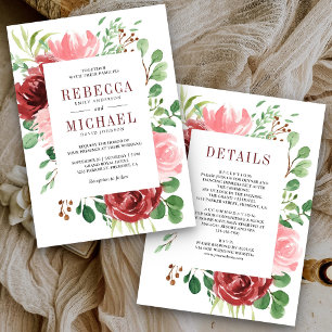 Invitation Rouge à joues Rose Bourgogne Floral Robe de Mariée
