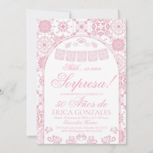 Invitation Rouge à Joues Rose Papel Picado Anniversaire Surpr