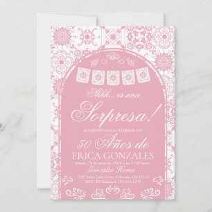 Invitation Rouge à Joues Rose Papel Picado Surprise 50e Anniv