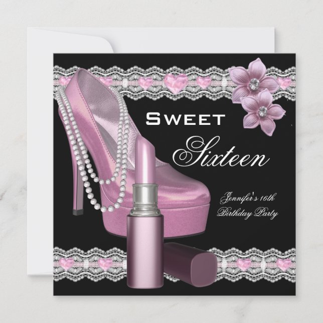 Invitation Rouge à lèvres pour chaussure de fête Sweet Sixtee (Devant)