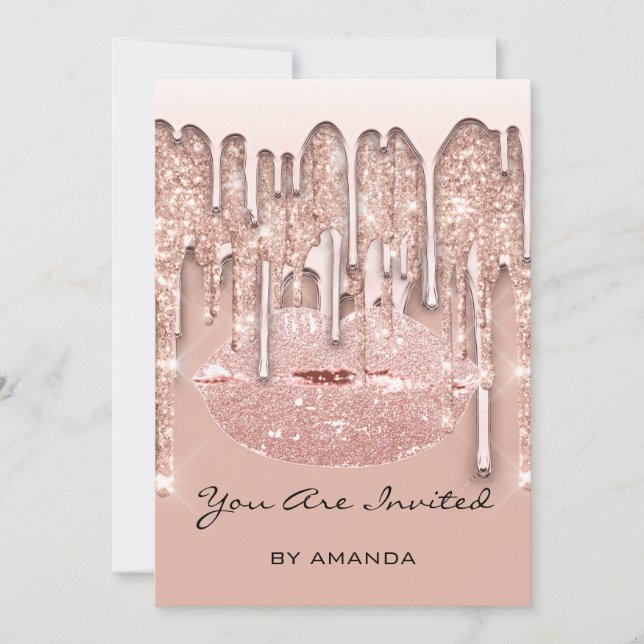 Invitation Rouge à lèvres rouge Kiss Lips Rose Paillettes Dri (Devant)