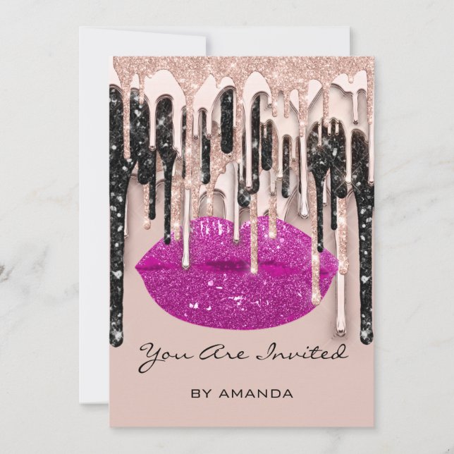 Invitation Rouge à lèvres rouge Kiss Party 16 ans Rose Paille (Devant)