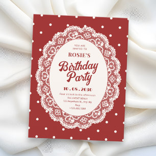 Invitation rouge anniversaire à pois vintage