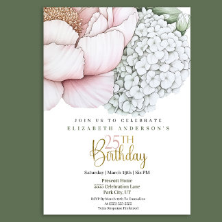 Invitation Rouge aux Joues Pivoine Rose 25e Anniversaire