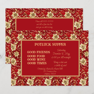 Invitation Rouge avec Gold Poinsettia Noël POT BOUCHE Coffre