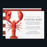 Invitation Rouge | Bake au homard Anniversaire | Bandes rouge<br><div class="desc">Un ensemble d'invitations à faire bouillir des homards pour votre prochain barbecue ou soirée de fruits de mer. Ces invitations comprennent du texte noir au charbon de bois, ainsi qu'une illustration de homard rouge profond unique, de style aquarelle, centrée sur le côté. Au verso de l'invitation se trouve une couleur...</div>
