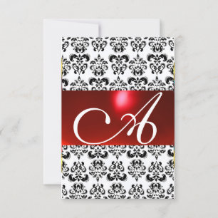 Invitation ROUGE BLACK BLANC DAMASK GEM MONOGRAM rsvp argent
