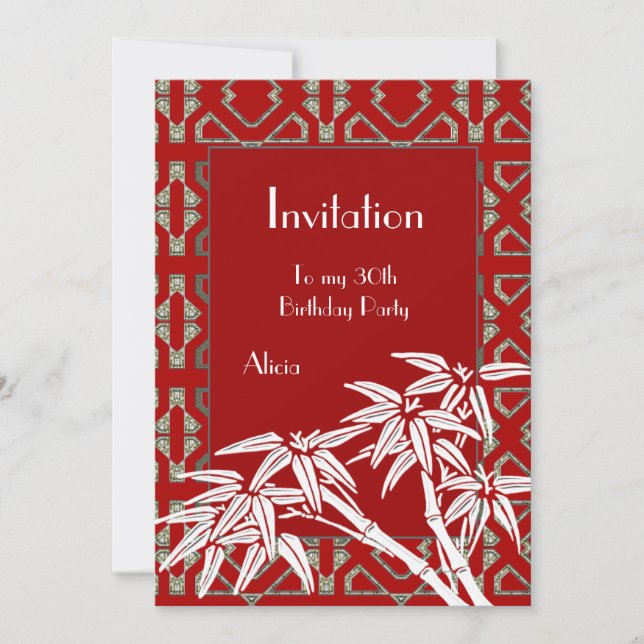 Invitation Rouge Blanc Asie Bambou Art Déco (Devant)
