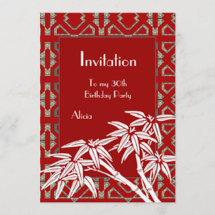 Invitation Rouge Blanc Asie Bambou Art Déco