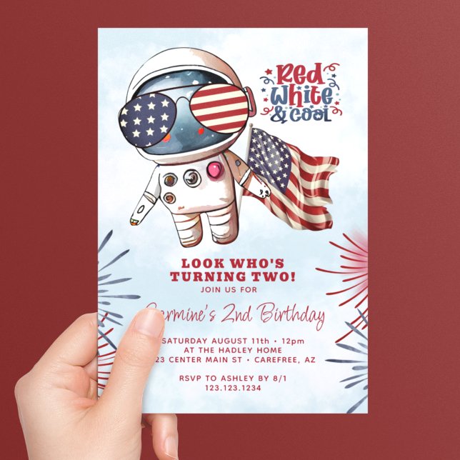 Invitation Rouge Blanc & Astronaute Cool 2e Anniversaire (Créateur téléchargé)