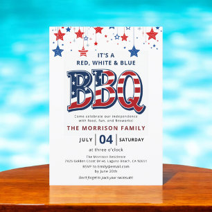 Invitation Rouge, Blanc, BBQ Bleu 4 juillet Indépendance