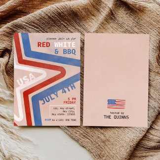 Invitation Rouge Blanc & BBQ du 4 juillet rétro patriotique