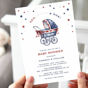 Invitation Rouge, Blanc & Bébé Attendu pour le 4 Juillet Baby
