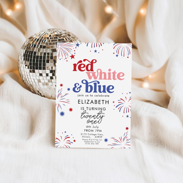 Invitation Rouge Blanc & Bleu 21e Anniversaire (Créateur téléchargé)