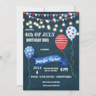 Invitation Rouge Blanc Bleu 4 Juillet   4 Juillet Anniversair
