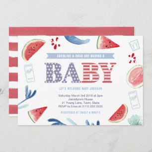 Invitation Rouge Blanc Bleu Baby shower Couples