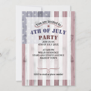 Invitation Rouge Blanc Bleu Bois Drapeau USA Amérique 4 Juill