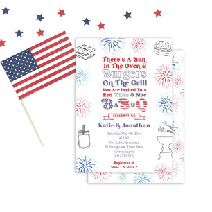 Invitation Rouge Blanc Bleu Bun dans le Baby shower BébéQ fou