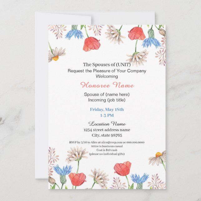Invitation Rouge Blanc Bleu Conjoint Militaire Floral Bienven (Devant)