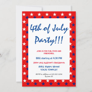Invitation Rouge Blanc Bleu Fête du 4 JUILLET  étoiles simple