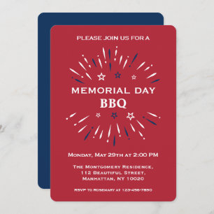 Invitation Rouge Blanc Bleu Fun Fireworks Memorial Day BBQ