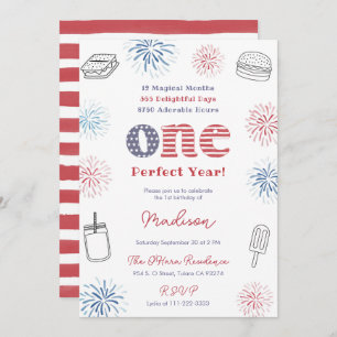 Invitation Rouge Blanc Bleu Parfait Année 1er anniversaire