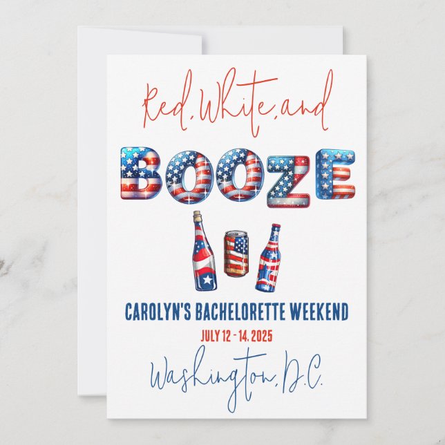 Invitation Rouge, Blanc & Booze, Bachelorette Patriotique (Devant)