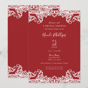 Invitation Rouge & Blanc Dentelle Élégant Chic Baby Shower de