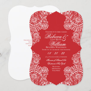 Invitation Rouge Blanc dentelle élégant mariage