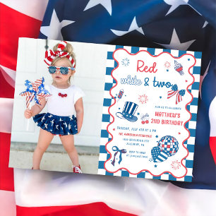 Invitation Rouge, Blanc & Deux 4 Juillet 2 Anniversaire Photo