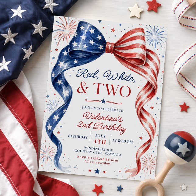 Invitation Rouge Blanc & Deux Fille du 4 juillet 2ème Anniver (Créateur téléchargé)
