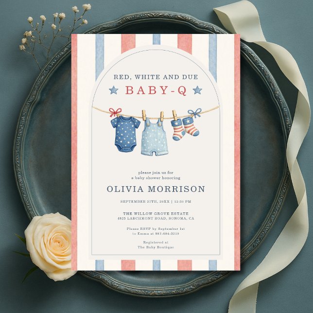 Invitation Rouge Blanc et Bébé à Venir Baby-Q Linge de Bébé S (Créateur téléchargé)