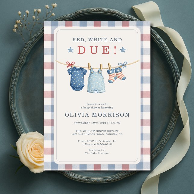 Invitation Rouge Blanc et Bébé pour le 4 Juillet Fête Prénata (Créateur téléchargé)