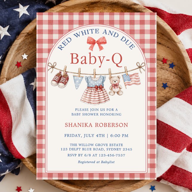 Invitation Rouge Blanc et Bébé Prévu Baby-Q Linge de Bébé (Créateur téléchargé)
