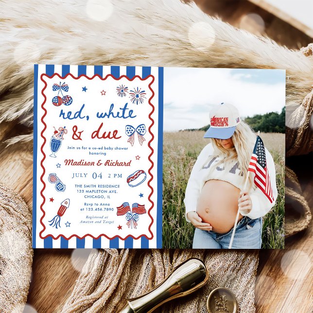 Invitation Rouge Blanc et Bébé Prévu pour le 4 Juillet (Créateur téléchargé)