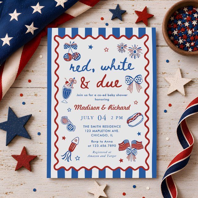 Invitation Rouge Blanc et Bébé Prévu pour le 4 Juillet (Créateur téléchargé)