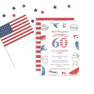 Invitation Rouge Blanc Et Bleu 60e Anniversaire Cookout Inv