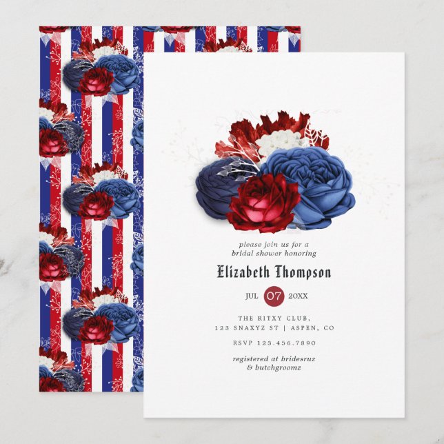 Invitation Rouge Blanc et Bleu Fête de mariage 4 juillet (Devant / Derrière)