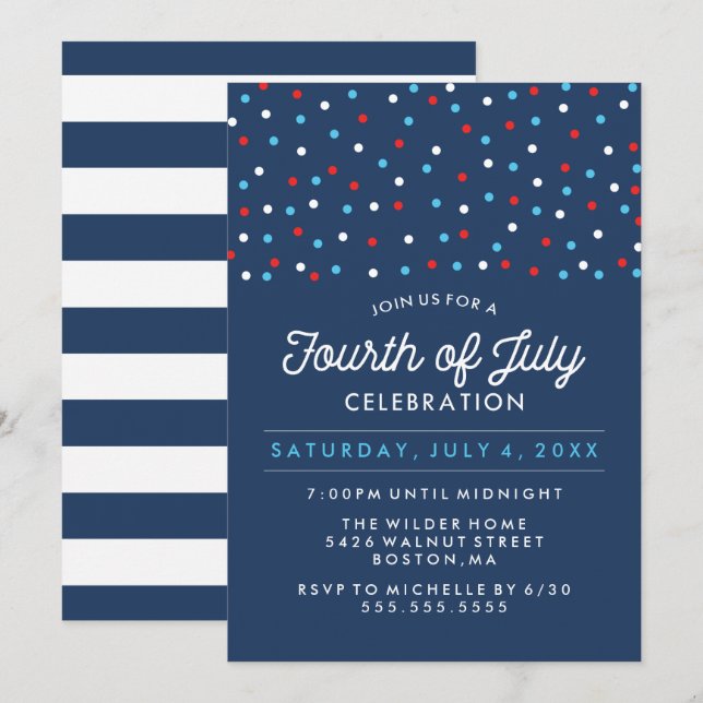 Invitation Rouge blanc et bleu | Fête du 4 juillet (Devant / Derrière)