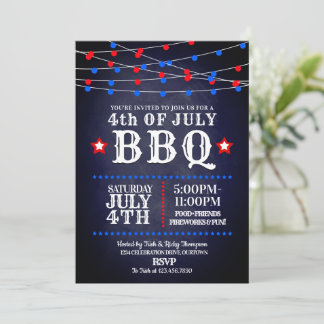 Invitation Rouge, Blanc et Bleu Feu 4 juillet