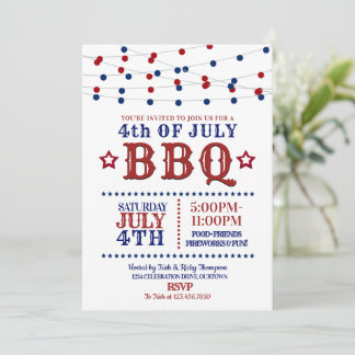 Invitation Rouge, Blanc et Bleu Feu 4 juillet
