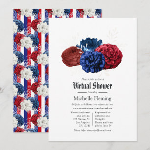 Invitation Rouge Blanc et Bleu Floral 4 Juillet Douche virtue