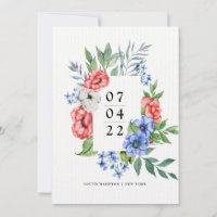 Rouge blanc et bleu | Floral Enregistrer la date I