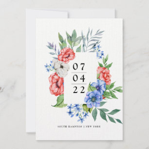 Invitation Rouge blanc et bleu   Floral Enregistrer la date I
